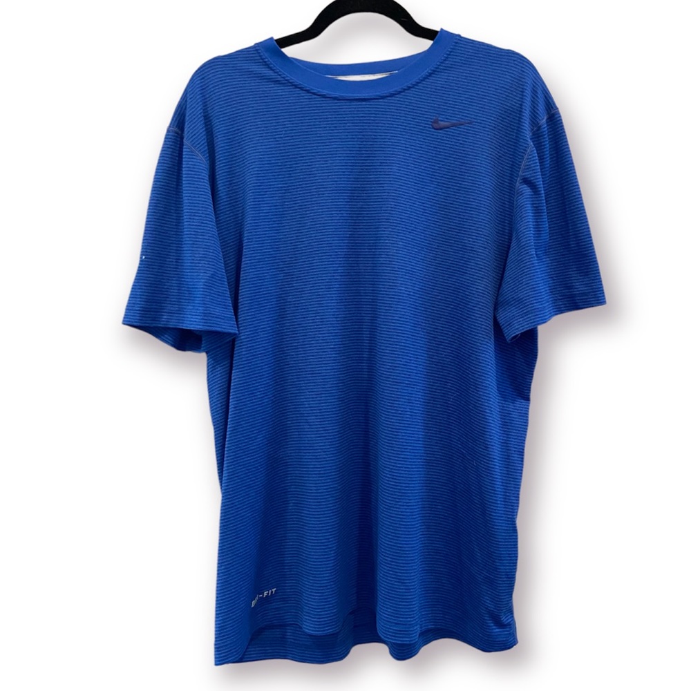 NIKE Blue Striped Dri-Fit T-Shirt Large